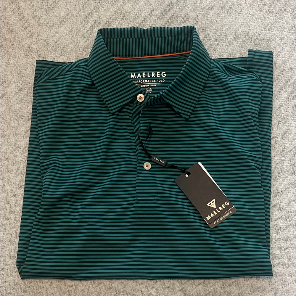 Maelreg Boys' Green Striped Performance Polo